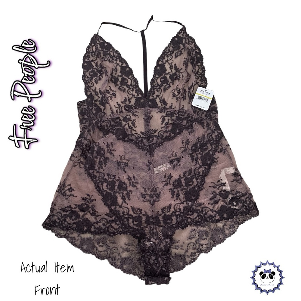 Free People | Too Cute Bodysuit, Eggplant & Black, Medium, NWT